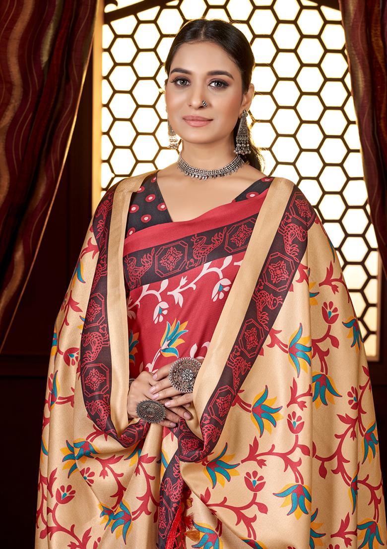 Multicolor Digital Print Pashmina Saree Set
