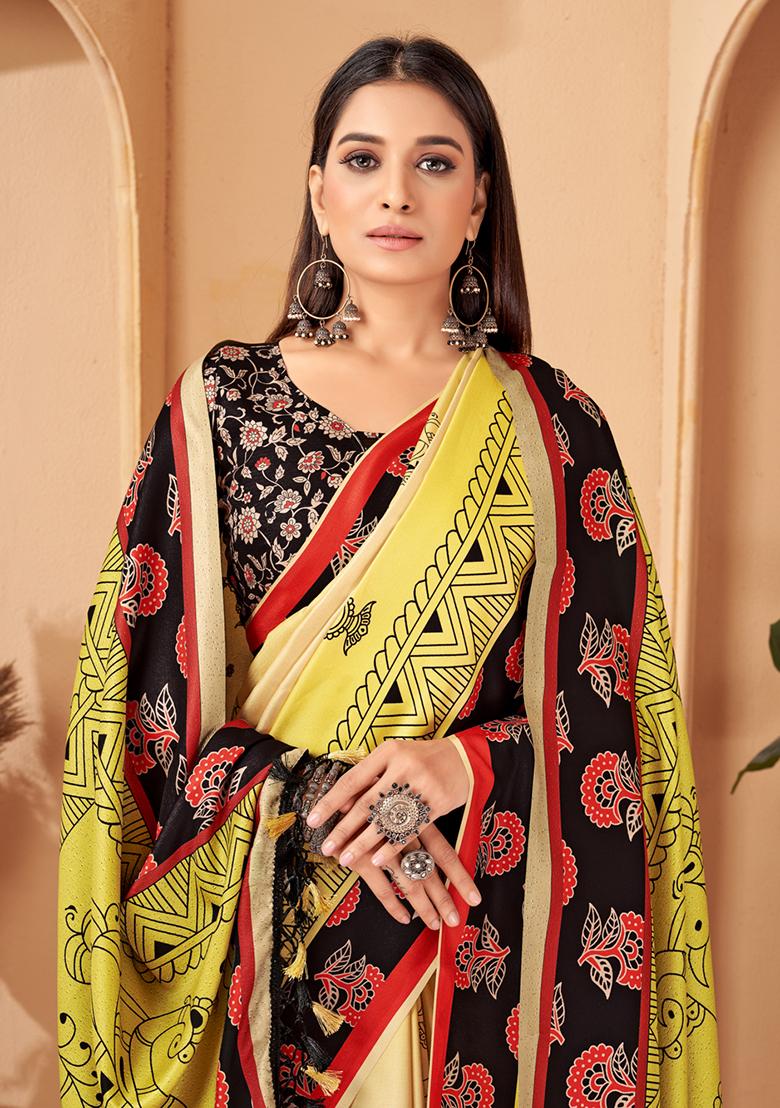Multicolor Digital Print Pashmina Saree Set