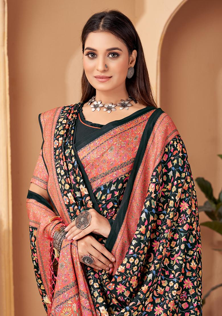 Multicolor Digital Print Pashmina Saree Set