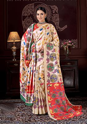 Multicolor Digital Print Pashmina Saree Set