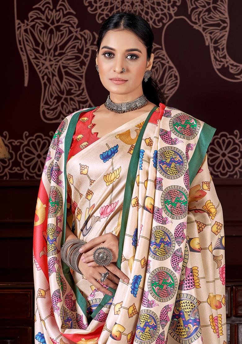 Multicolor Digital Print Pashmina Saree Set
