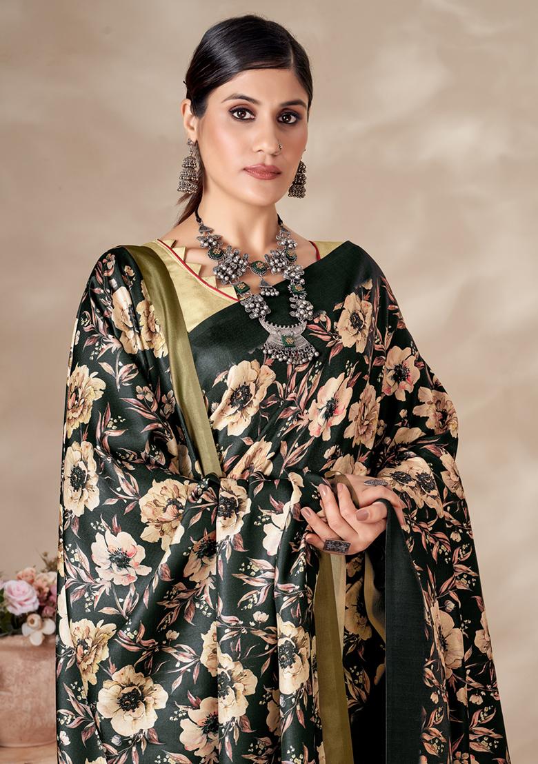 Multicolor Digital Print Pashmina Saree Set