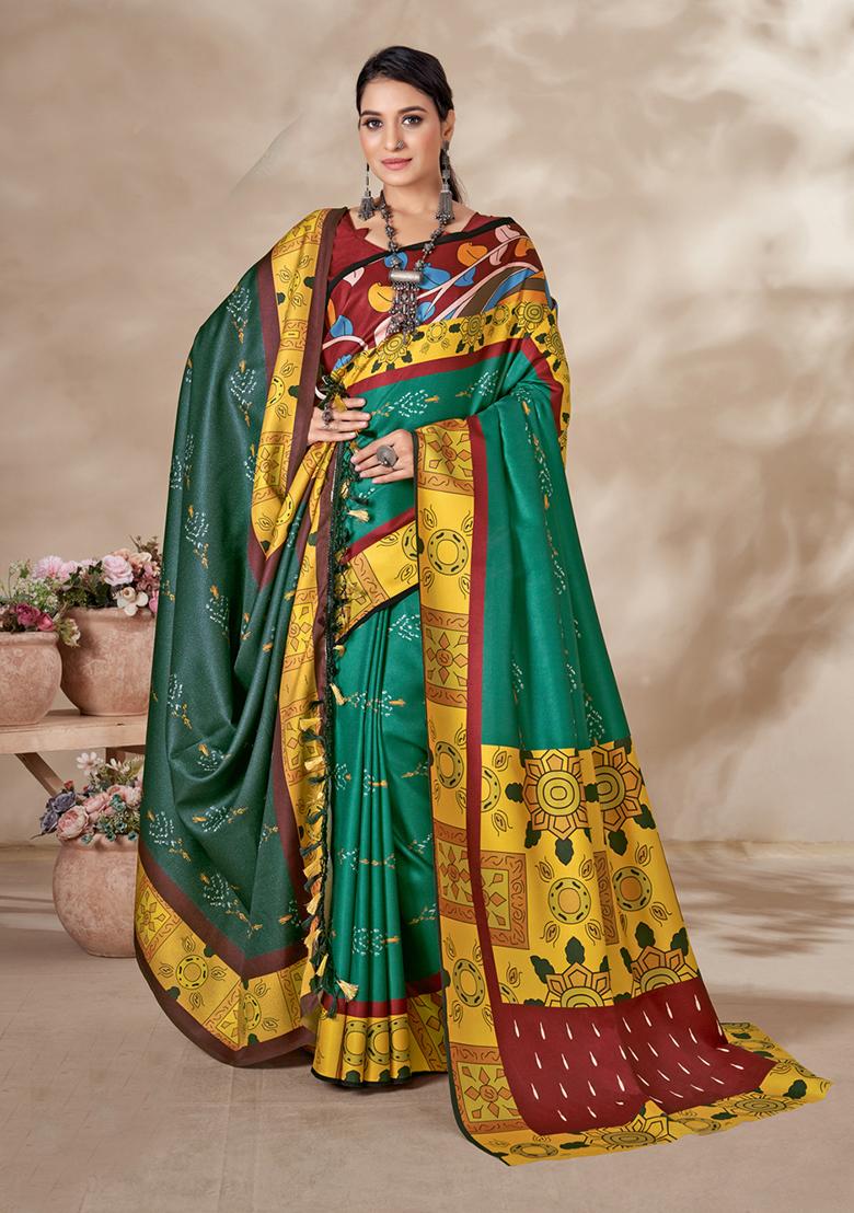 Multicolor Digital Print Pashmina Saree Set