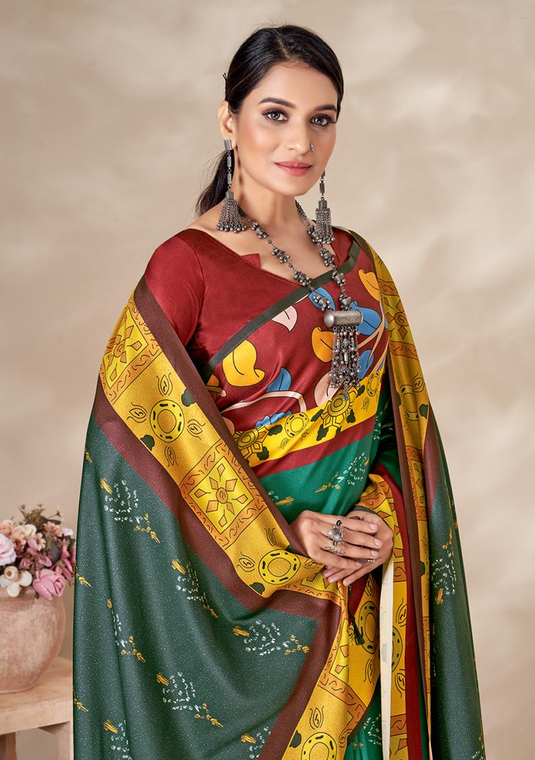 Multicolor Digital Print Pashmina Saree Set