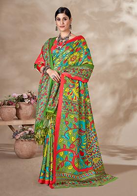 Multicolor Digital Print Pashmina Saree Set