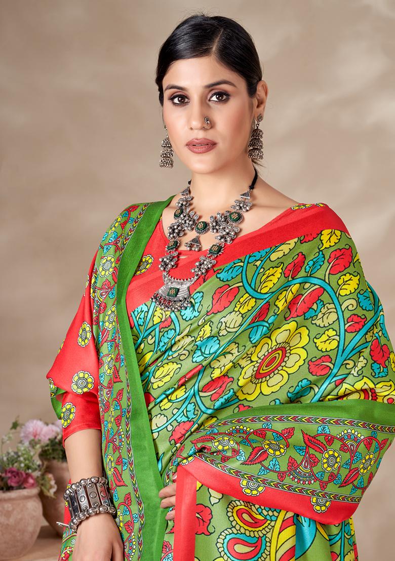Multicolor Digital Print Pashmina Saree Set
