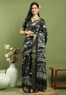 Black Weaving Silk Saree Set