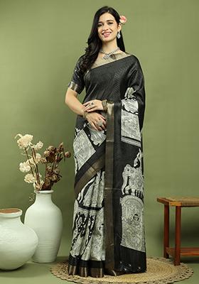 Black Weaving Silk Saree Set