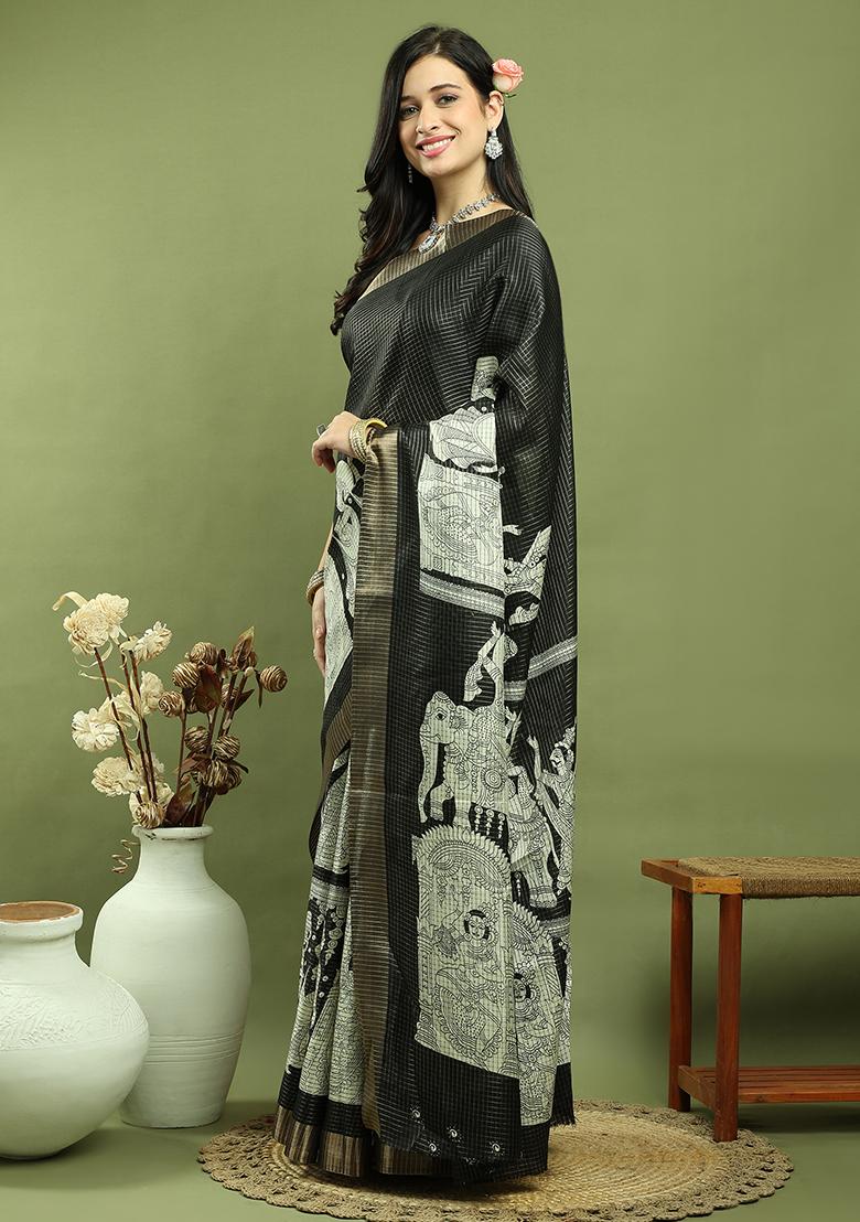 Black Weaving Silk Saree Set