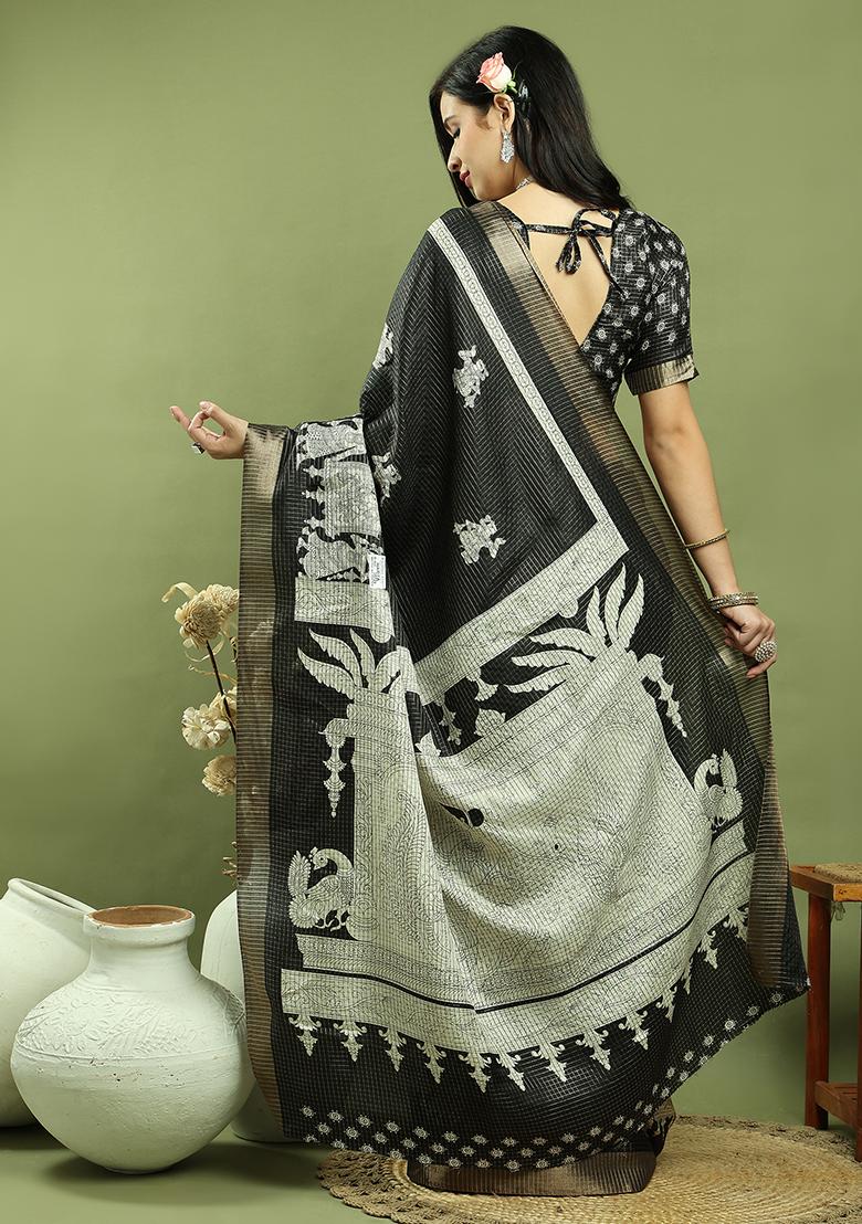 Black Weaving Silk Saree Set