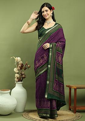 Purple Weaving Silk Saree Set
