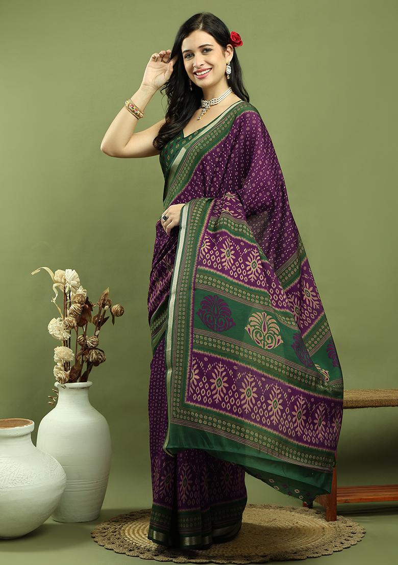 Purple Weaving Silk Saree Set
