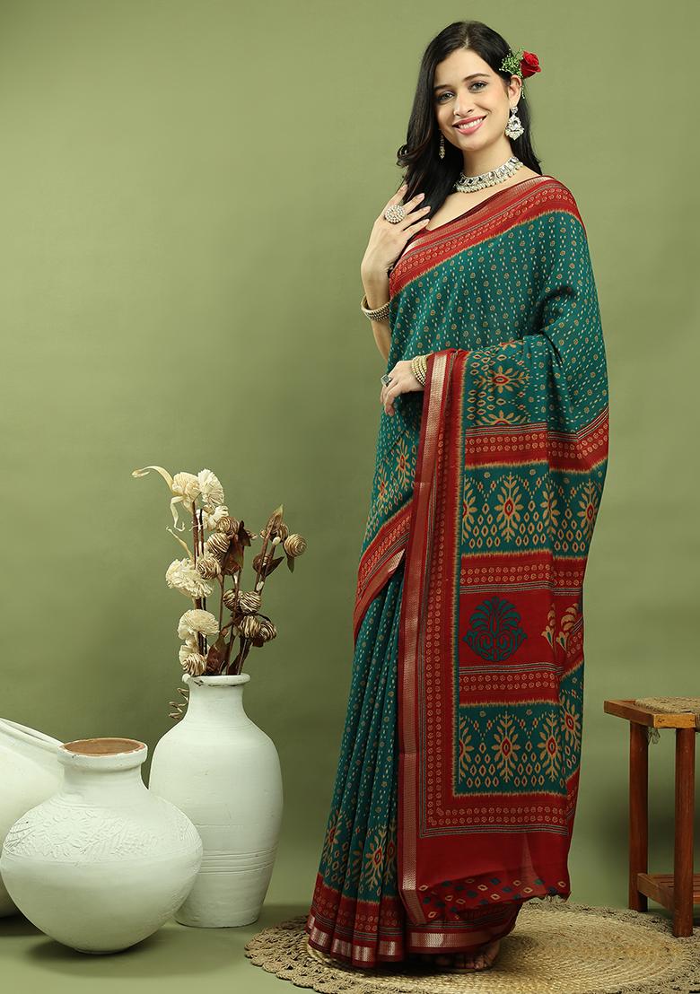 Teal Weaving Silk Saree Set
