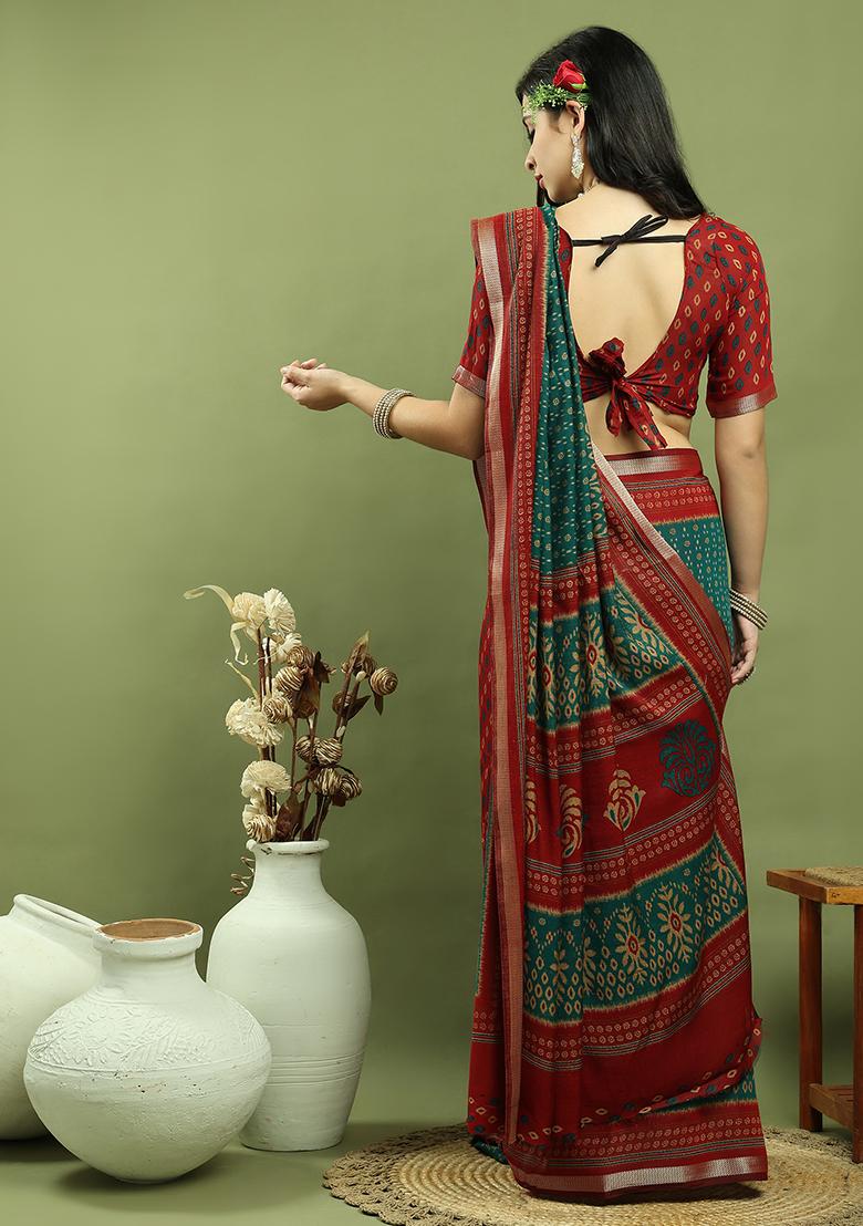 Teal Weaving Silk Saree Set