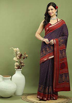 Violet Weaving Silk Saree Set