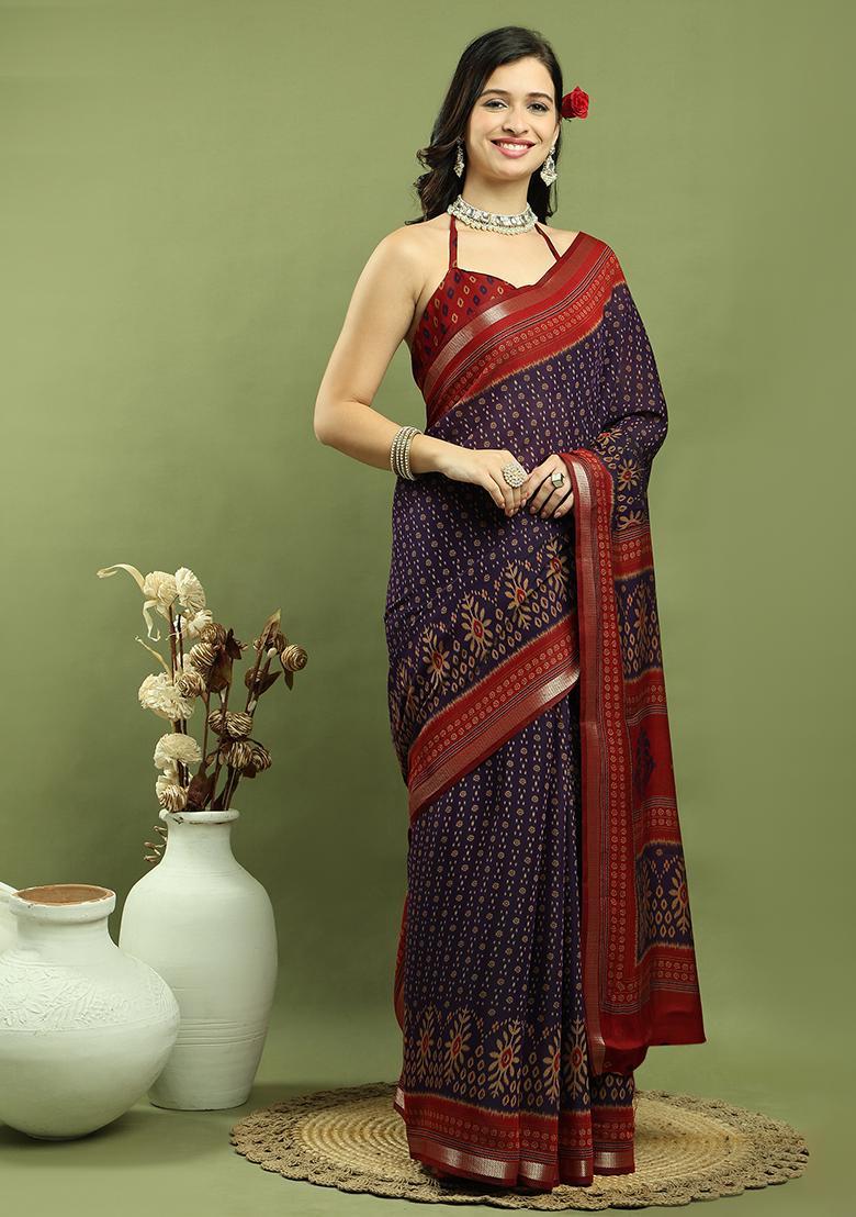 Violet Weaving Silk Saree Set