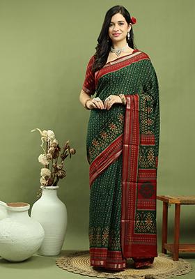 Green Weaving Silk Saree Set