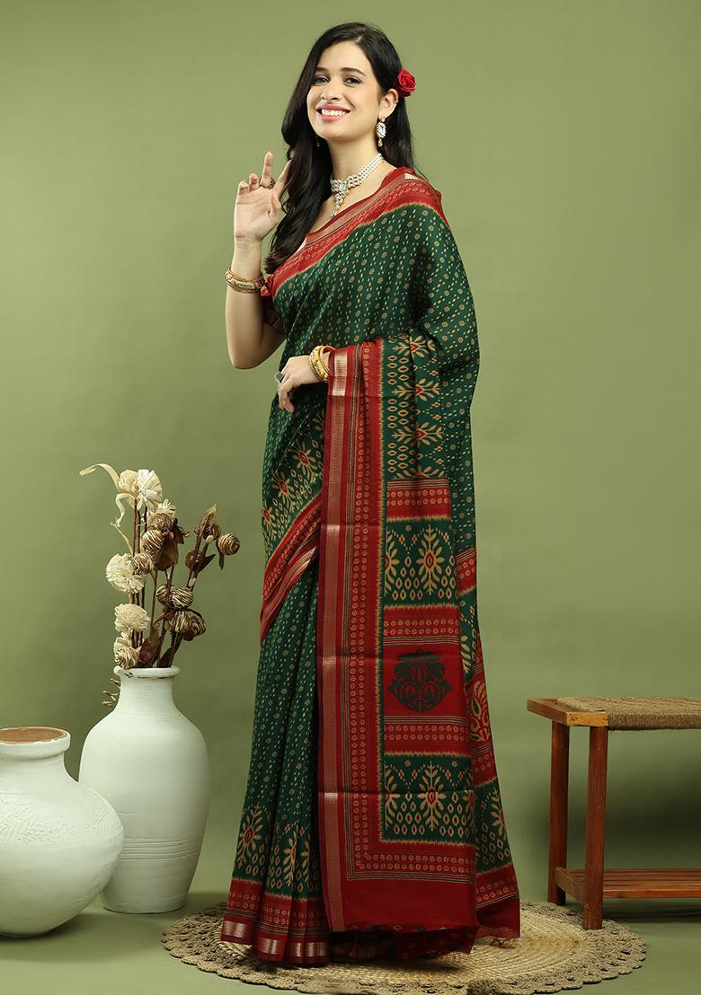 Green Weaving Silk Saree Set