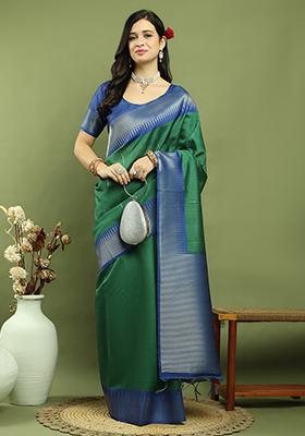 Green Weaving Silk Saree Set