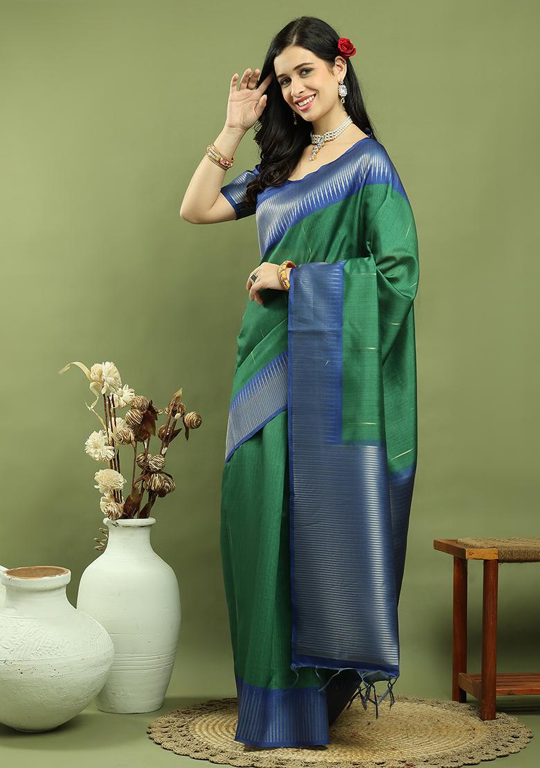 Green Weaving Silk Saree Set
