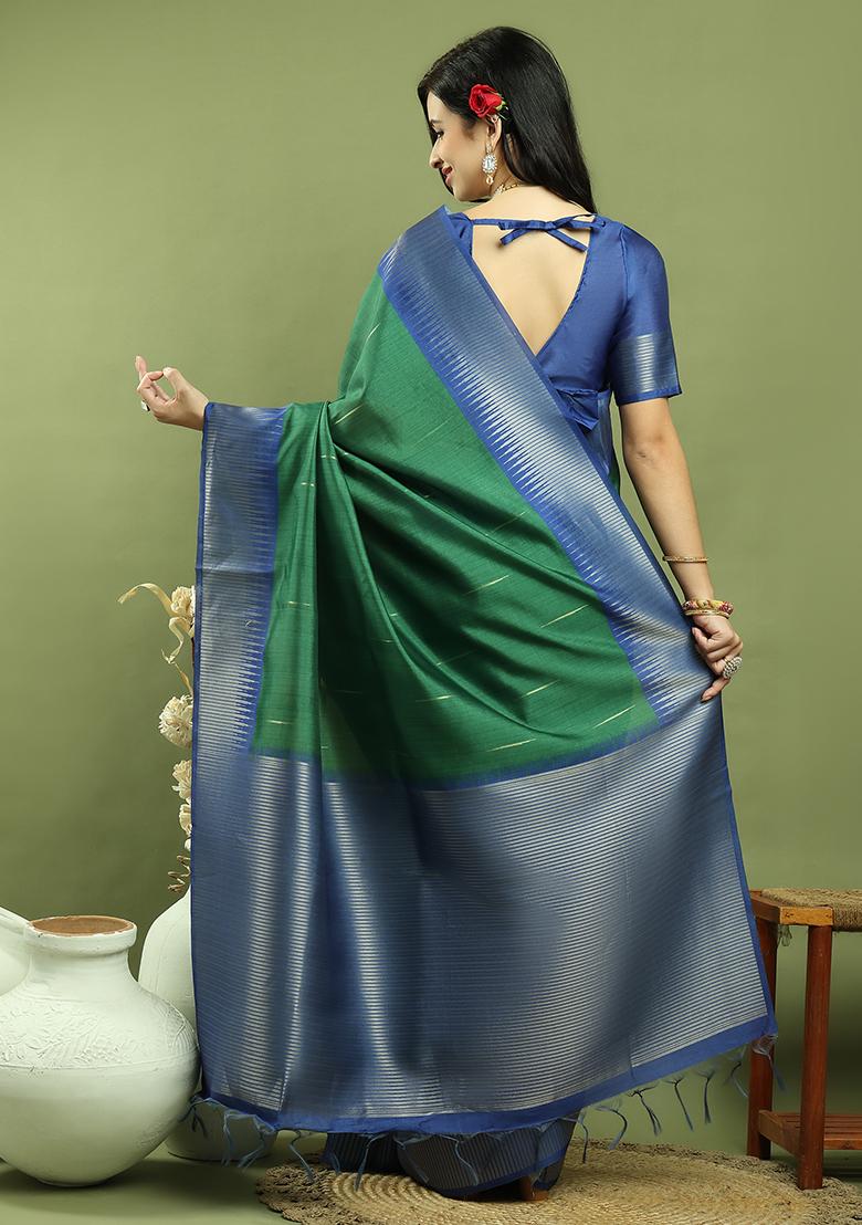 Green Weaving Silk Saree Set