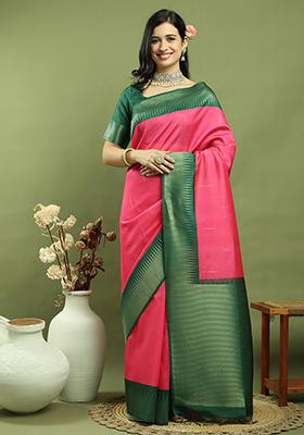 Pink Weaving Silk Saree Set