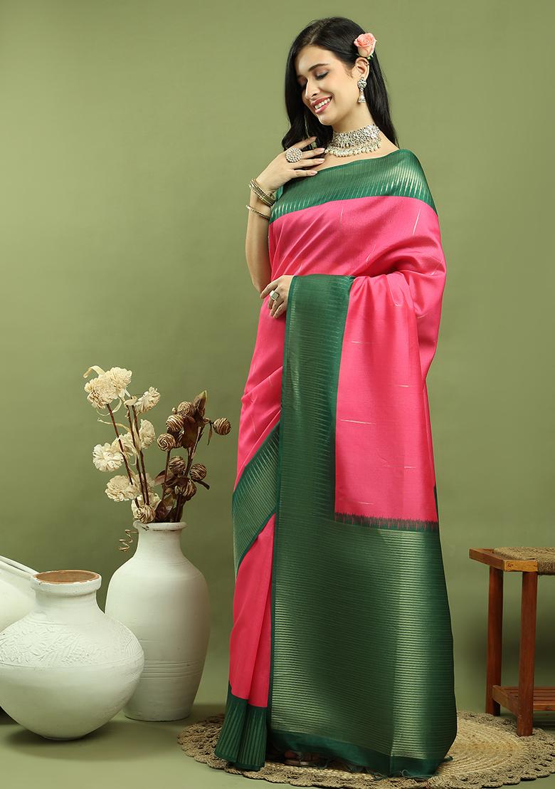 Pink Weaving Silk Saree Set