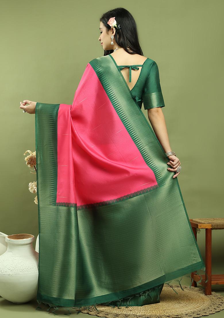 Pink Weaving Silk Saree Set