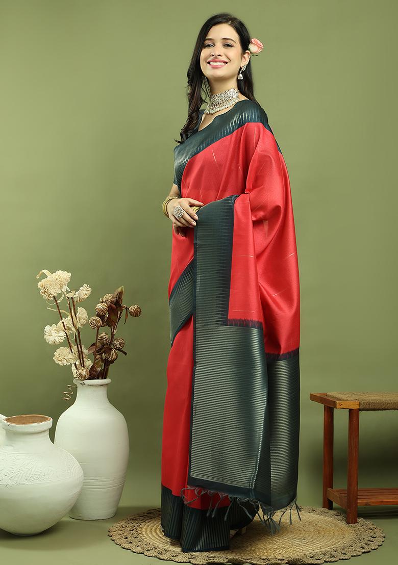 Red Weaving Silk Saree Set