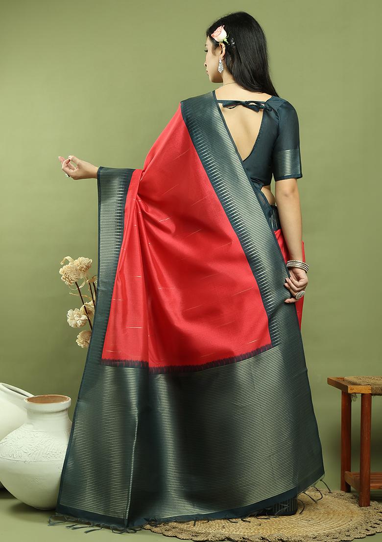 Red Weaving Silk Saree Set