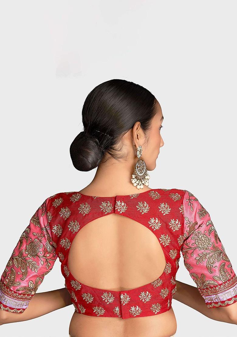 Beige Mirror Work Poly Blend Pre-Stitched Saree