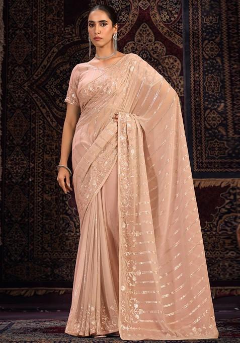 Purple Poly Blend Pre-Stitched Saree with Embroidered & Sequin for Diwali | Wedding & Festive Wear