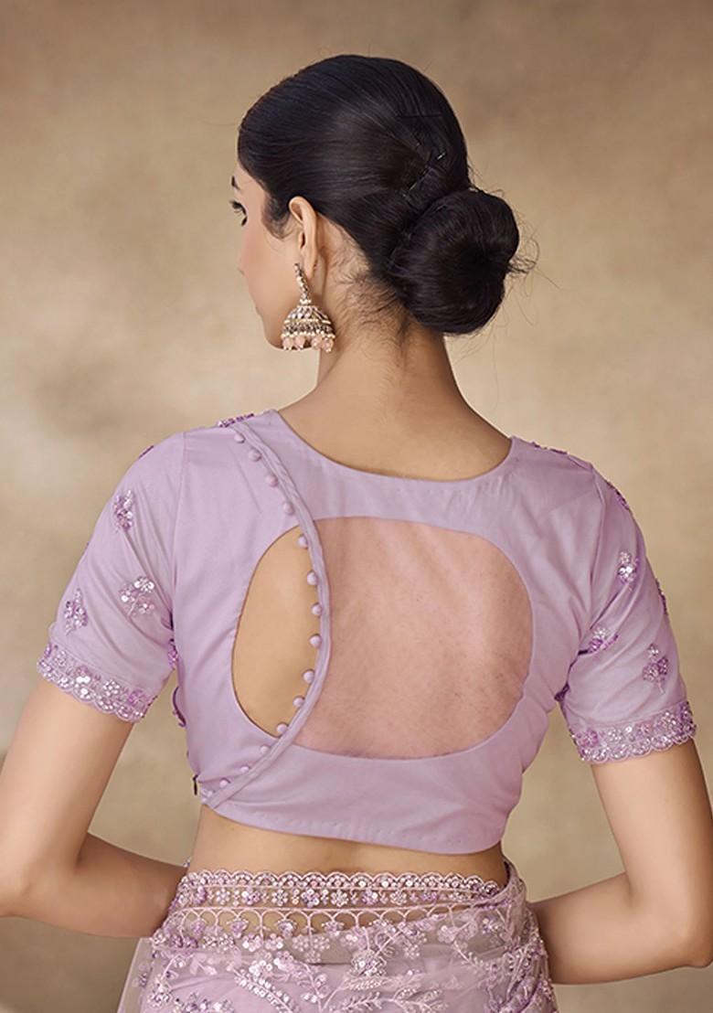 Purple Sequin Embroidered Poly Blend Pre-Stitched Saree