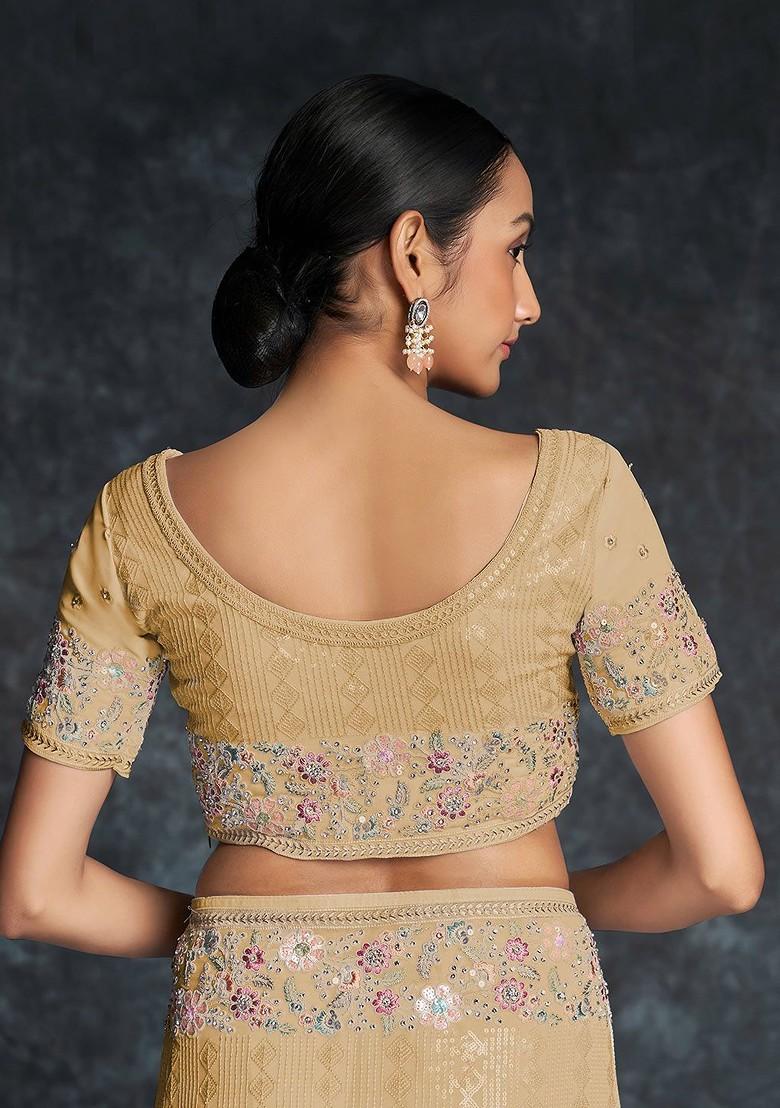 Yellow Embroidered Poly Blend Pre-Stitched Saree