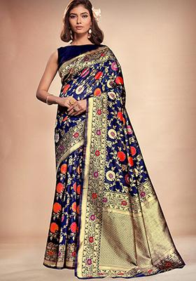 Blue Woven Banarasi Silk Saree Set
