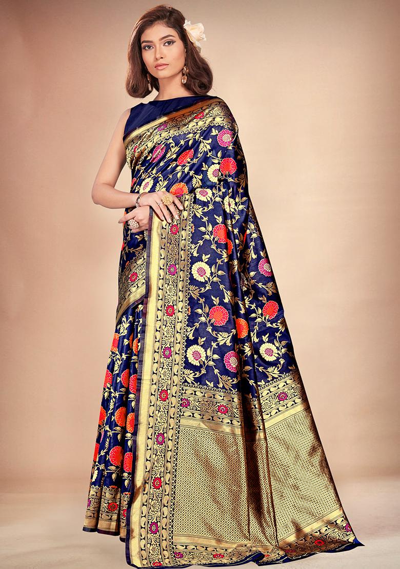 Blue Woven Banarasi Silk Saree Set