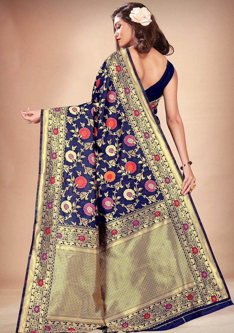 Blue Woven Banarasi Silk Saree Set