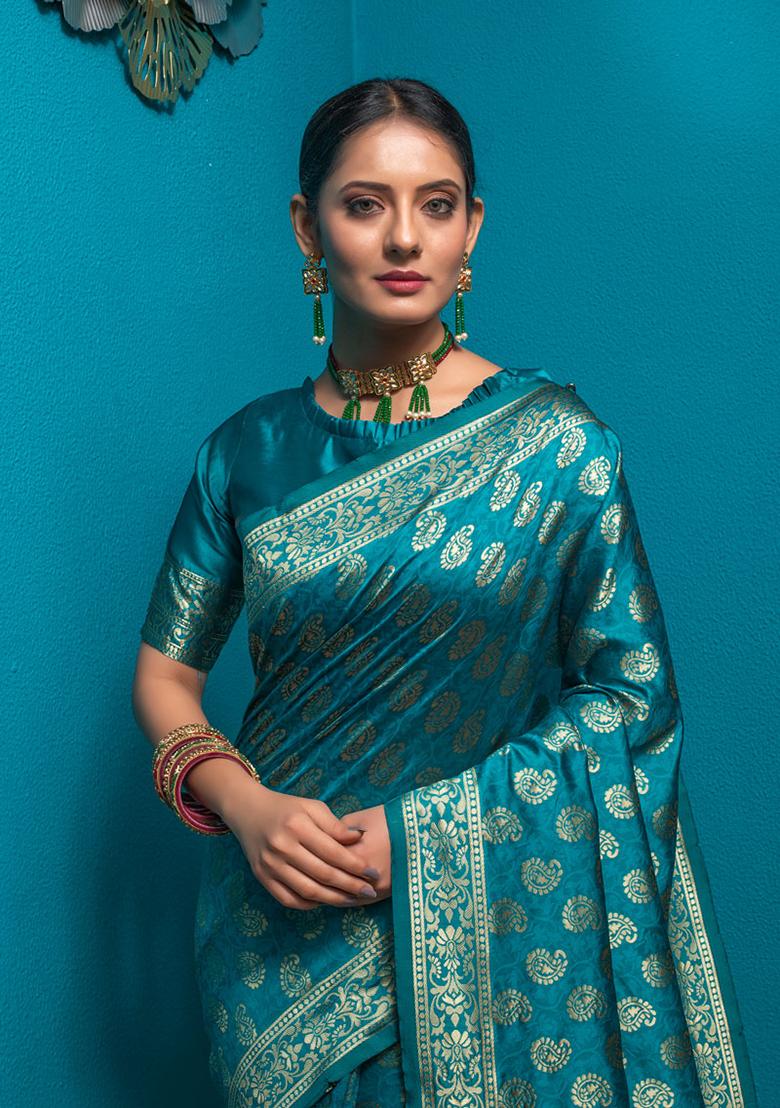 Blue Woven Banarasi Silk Saree Set