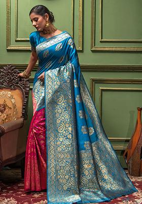 Sky Blue Woven Banarasi Silk Saree Set