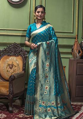 Sky Blue Woven Banarasi Silk Saree Set