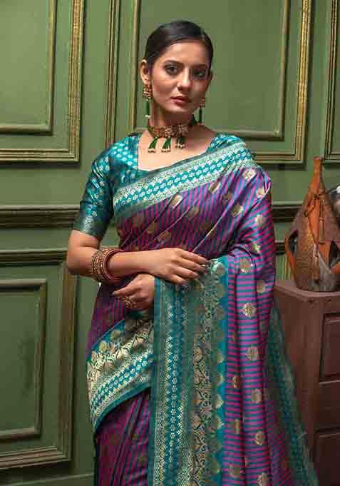 Pink Woven Banarasi Silk Saree Set