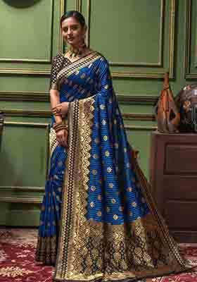 Blue Woven Banarasi Silk Saree Set
