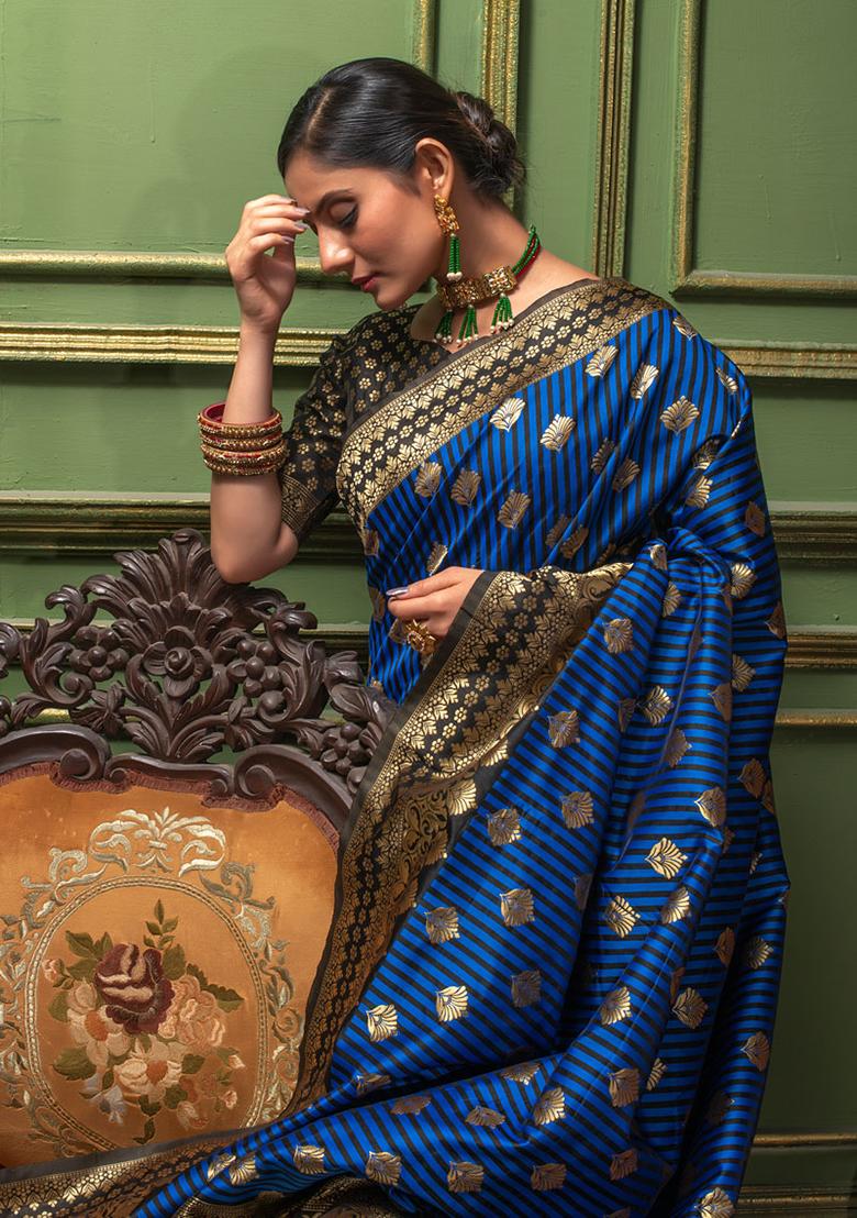 Blue Woven Banarasi Silk Saree Set