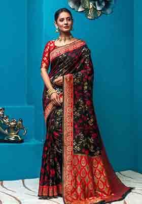 Black Woven Banarasi Silk Saree Set