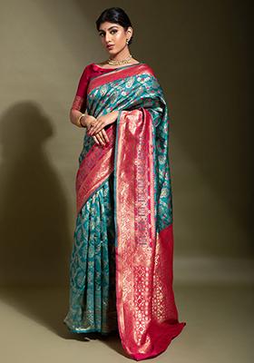 Rama Green Woven Banarasi Silk Saree Set