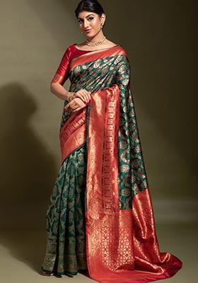 Green Woven Banarasi Silk Saree Set