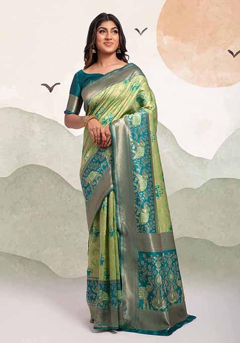 Sea Green Woven Banarasi Silk Saree Set