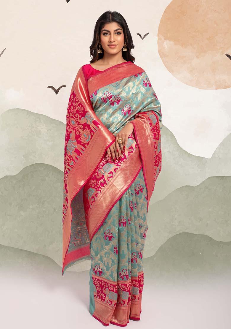 Sky Blue Woven Banarasi Silk Saree Set