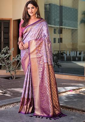 Purple Zari Woven Dharmavaram Silk Saree Set
