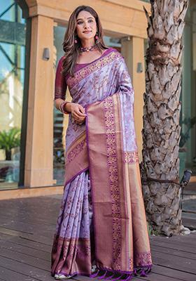Light Purple Zari Woven Dharmavaram Silk Saree Set